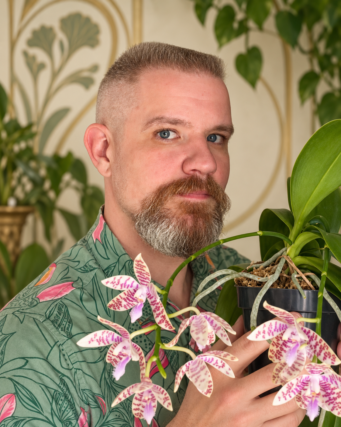 Ted Ceplina holding Phalaenopsis hieroglyphica